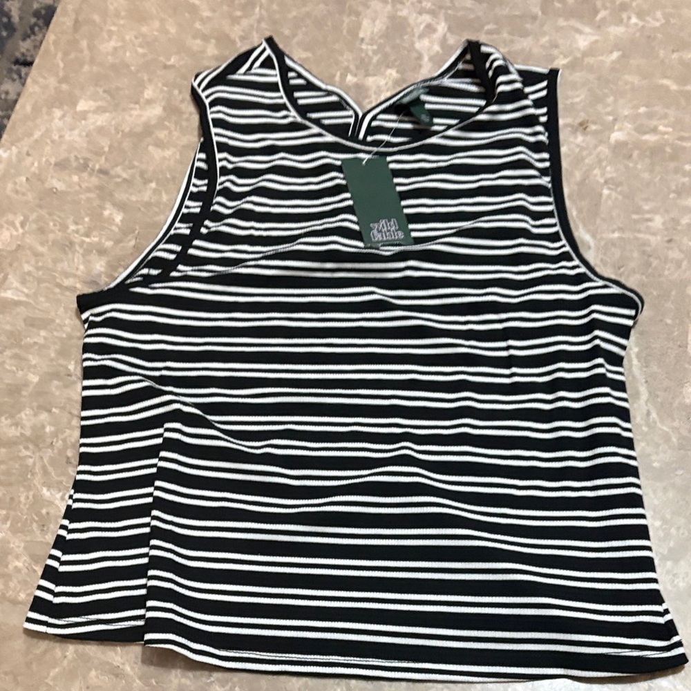 Wildflowers Black and White Striped Tank Top